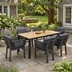 preview thumbnail 1 of 18, Christopher Knight Home - Avalon 7-Piece Outdoor Dining Set in Acacia Wood with Grey Aluminum Chairs and Cushions Black + Grey