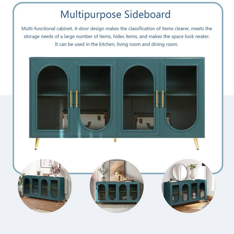 GDFStudio - Azureline Modern Wooden TV Stand with Glass Doors and Adjustable Storage for 65+ Inch TVs