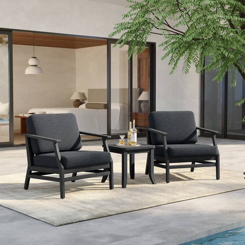 3 Set Outdoor Teak Wood Club Chairs with Side Table