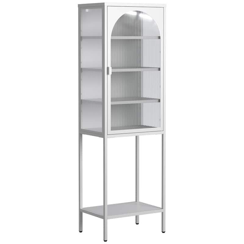 Metal Glass Door Display Storage Cabinet - 5-Tier Cube Bookshelf Storage Cabinet with 3 Adjustable Shelves