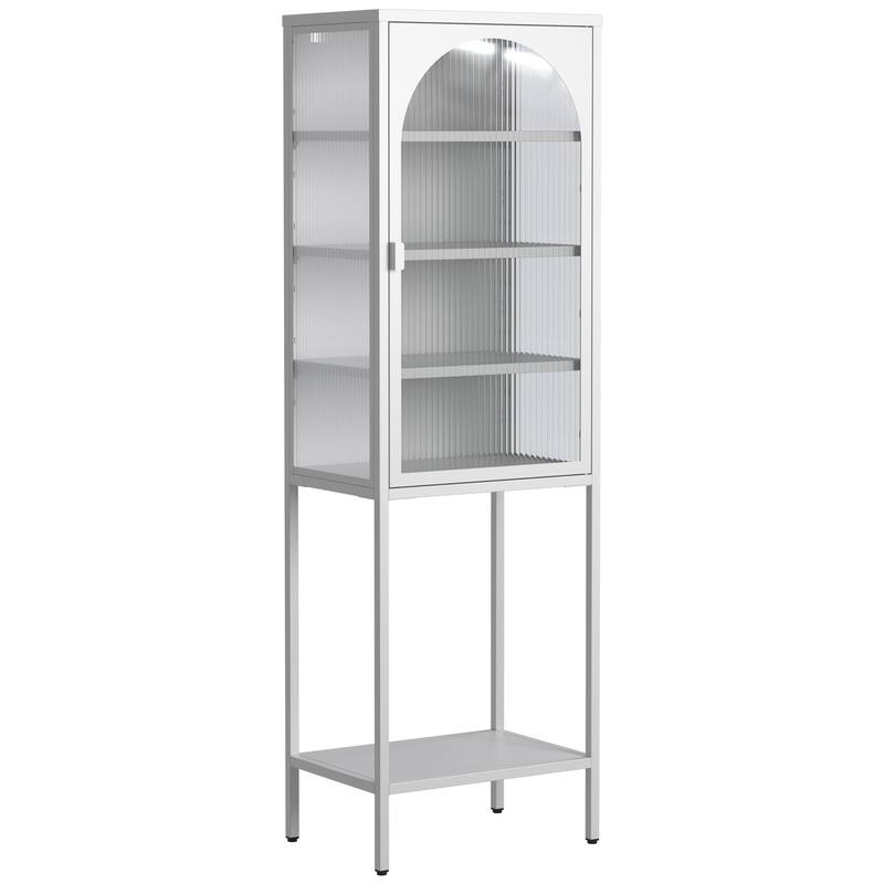 Modern Metal Storage Cabinet with Glass Doors and 3 Adjustable Shelves for Home, Office