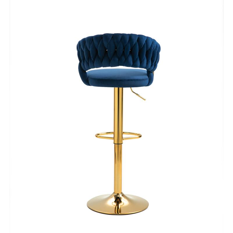 Set of 2 Modern Velvet Adjustable Bar Stools with Backs