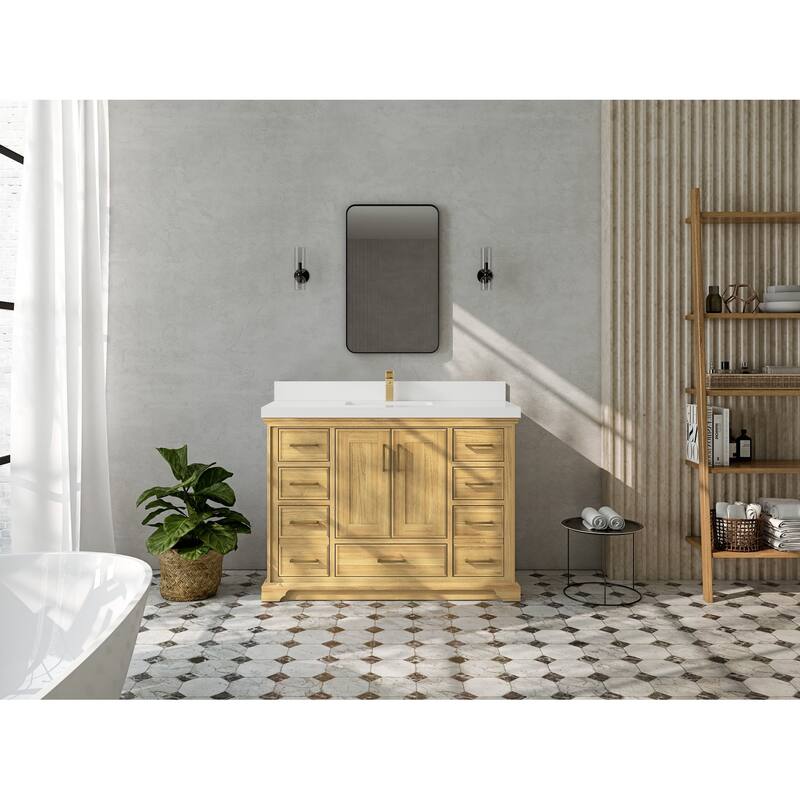 Willow Collections 48 in. W x 22 in. D Charlotte Teak Single Sink Bathroom Solid Teak Vanity with Countertop