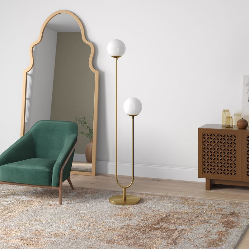 Dufrene 2-Light Floor Lamp with Glass Shades