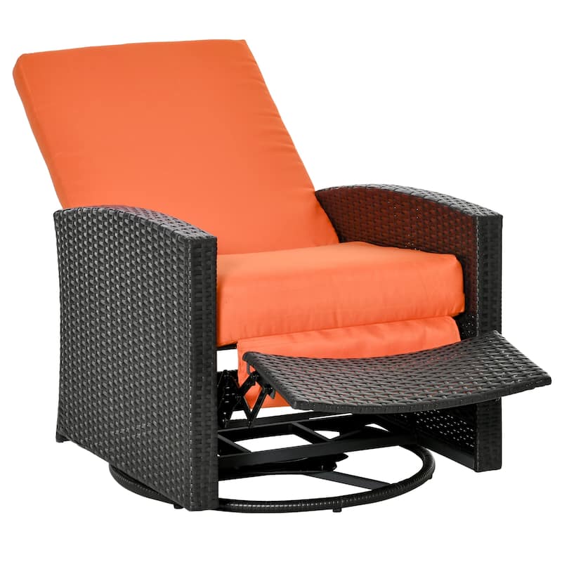 Outsunny Outdoor Cushioned Swiveling PE Wicker Recliner Chair