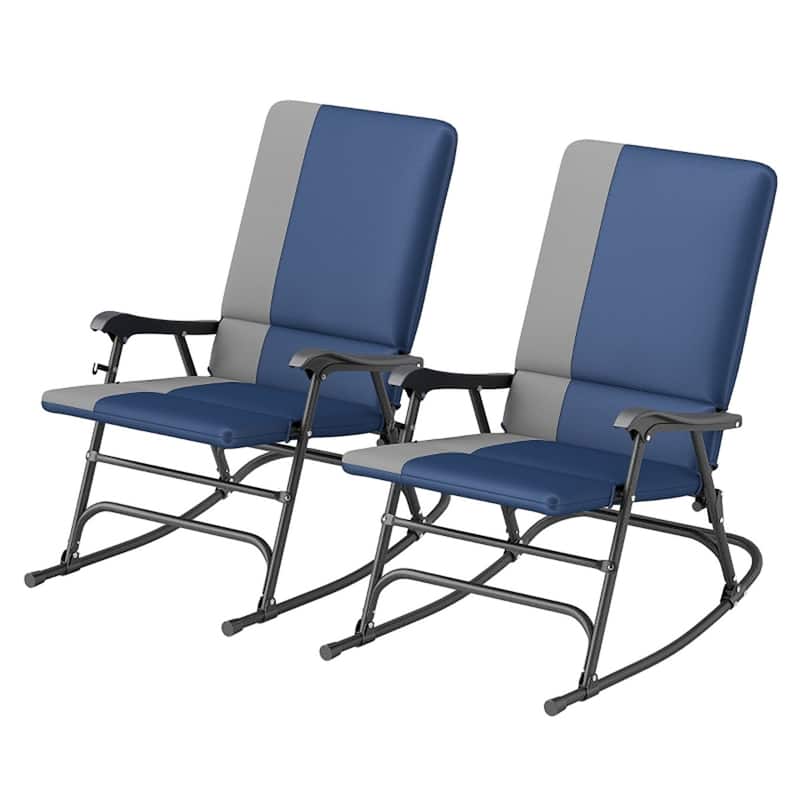 Set of Two Oversized Outdoor Rocking Chairs Steel Frame 600D Oxford Cloth and PP Cotton - 27.6" W x 42.9" D x 36.6" H - Gray and Dark Blue