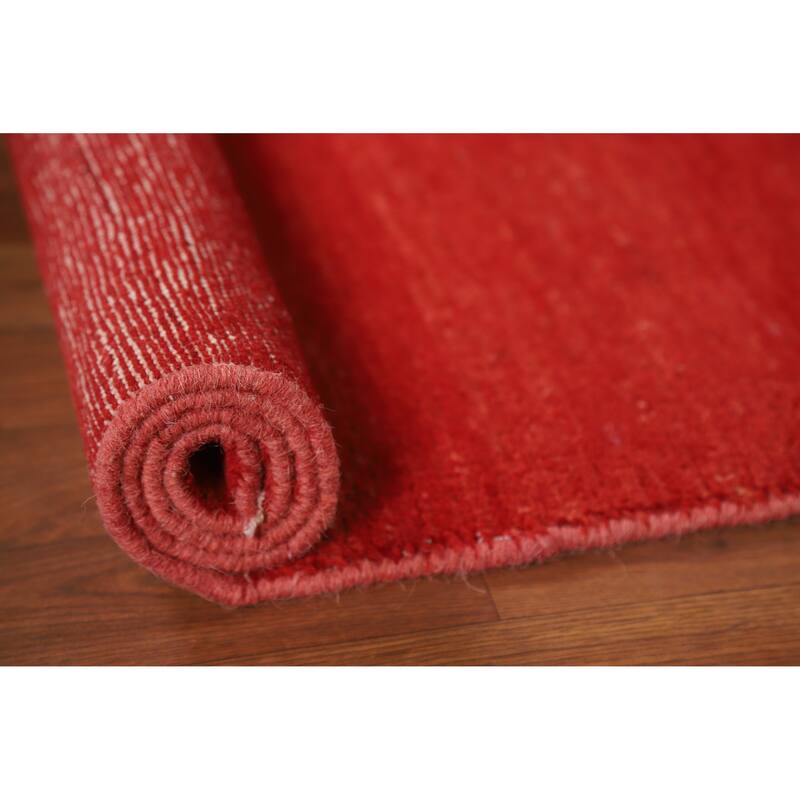 Modern Red Gabbeh Oriental Rug Hand-Knotted Wool Carpet - 3'1" x 4'10"