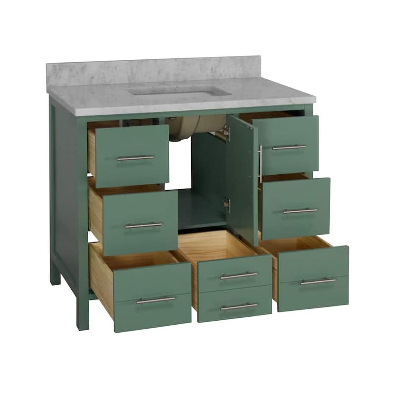 KitchenBathCollection California 42" Bathroom Vanity with Carrara Marble Top