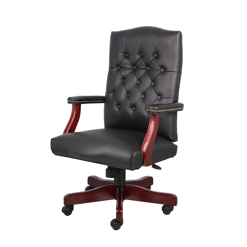 Yuzu Executive Armchair, Gas-Lift Spring-Tilt, Wood Base, Black Vinyl