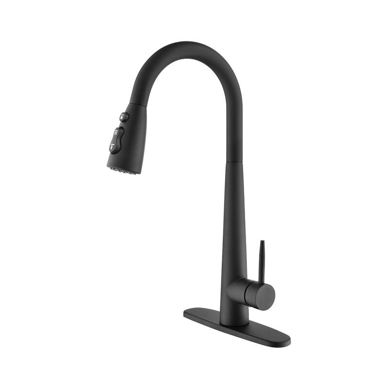 Single Handle Stainless Steel Kitchen Sink Faucet With Pull Down Sprayer - Matte Black
