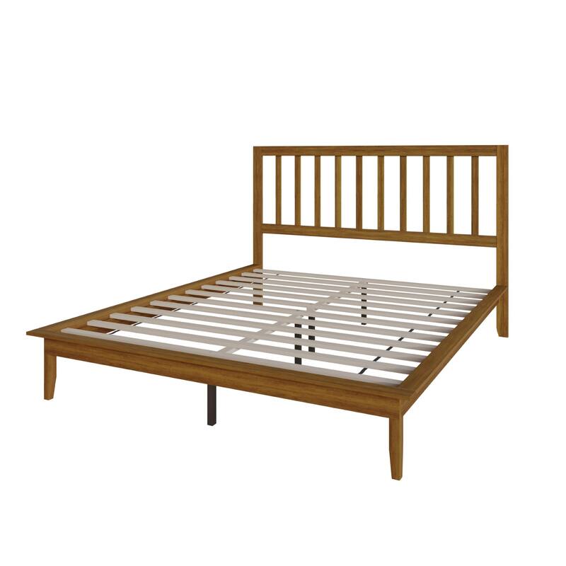 Clayfell Lancaster Platform Bed Frame with Slatted Headboard, No box spring required, Easy Assembly