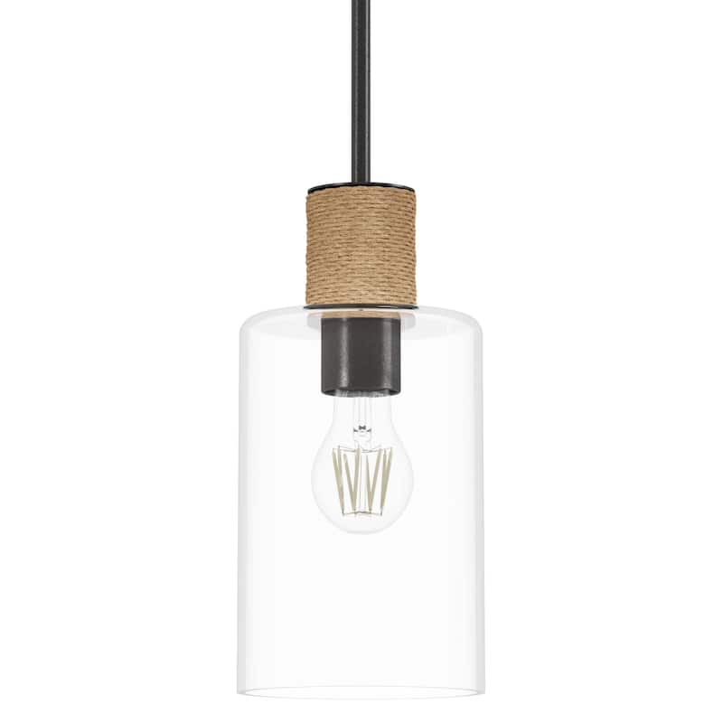 Hunter Vanning 1-Light Pendant w/ Natural Sisal Rope, Clear Glass - Kitchen, Dining Room, Foyer - Casual, Modern - Designer!