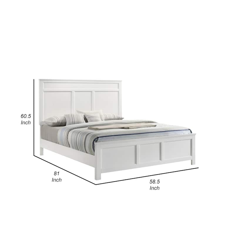 Aver Full Size Bed, Transitional Carved Panel Design, White Wood Finish