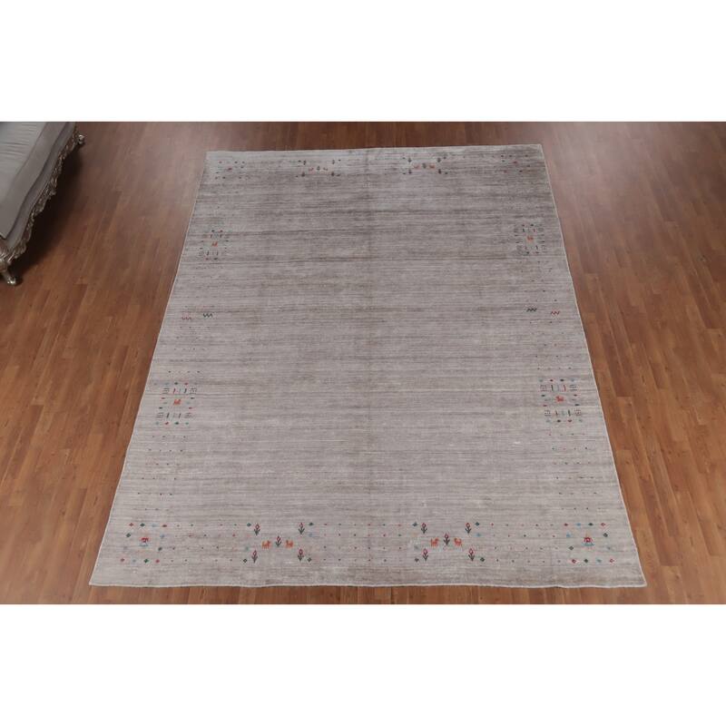 Hand Knotted Oriental Viscose Silk Carpet Tribal Animal Pictorial Beige & Ivories Gabbeh Area Rug - 11' 8'' X 9' 0''