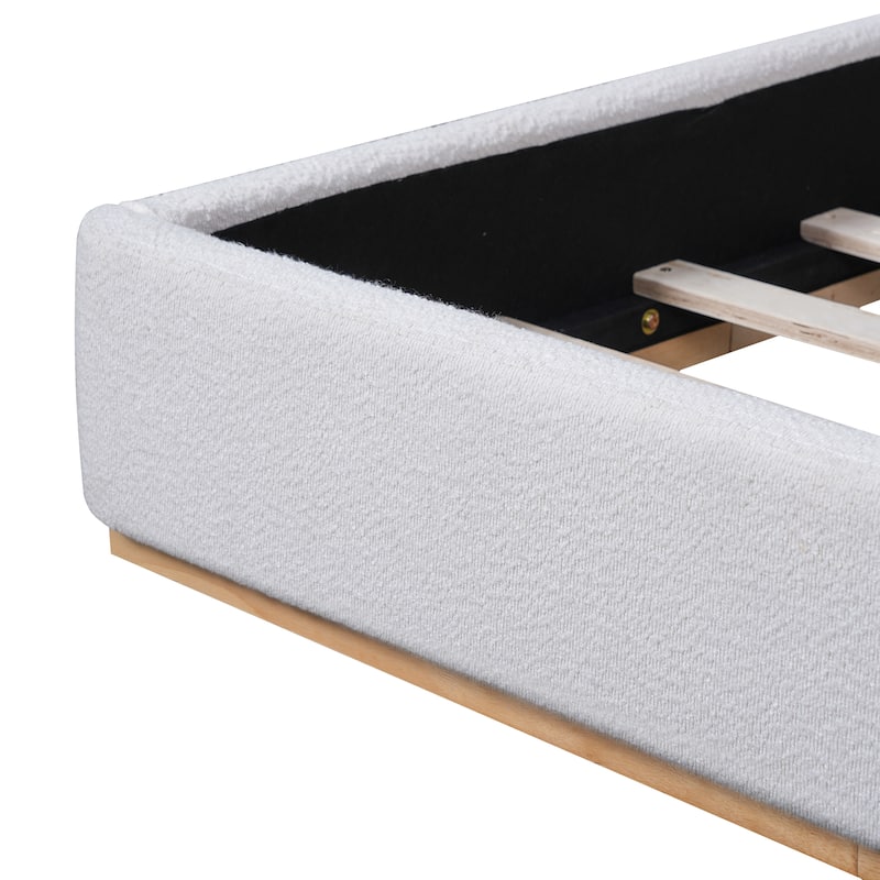 Upholstered Bed Frame with Wingback Headboard/Soft Pack Platform Bed Frame/Solid Wood Base/No Box Spring Needed/Noise-Free/White