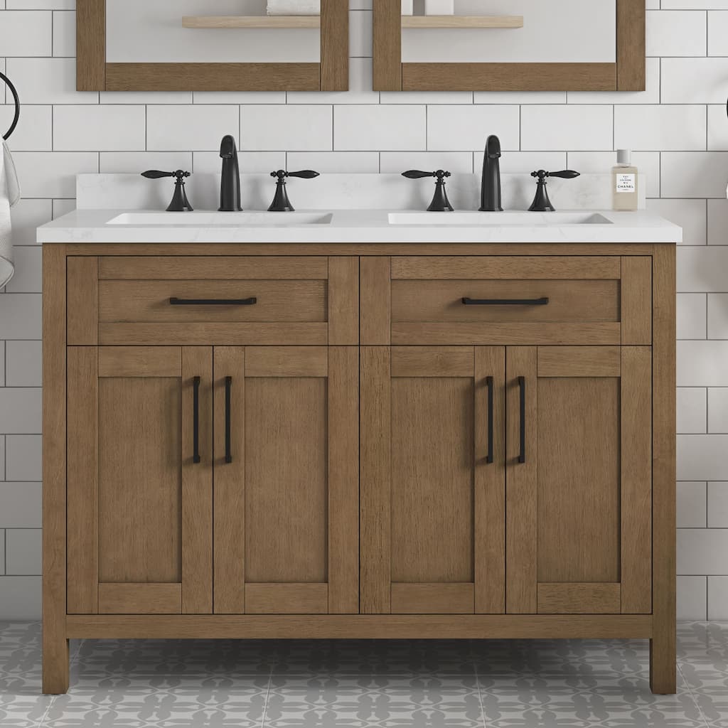 OVE Decors Tahoe 48 in. Double Sink Bathroom Vanity in Brushed Almond Latte