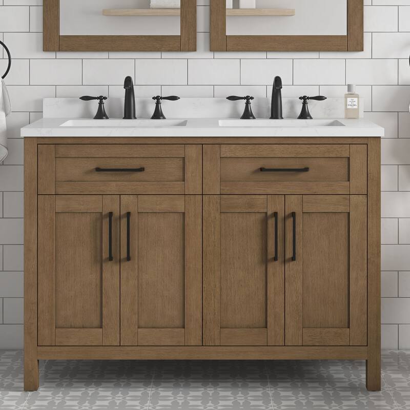 OVE Decors Tahoe 48 in. Double Sink Bathroom Vanity in Brushed Almond Latte - Brown