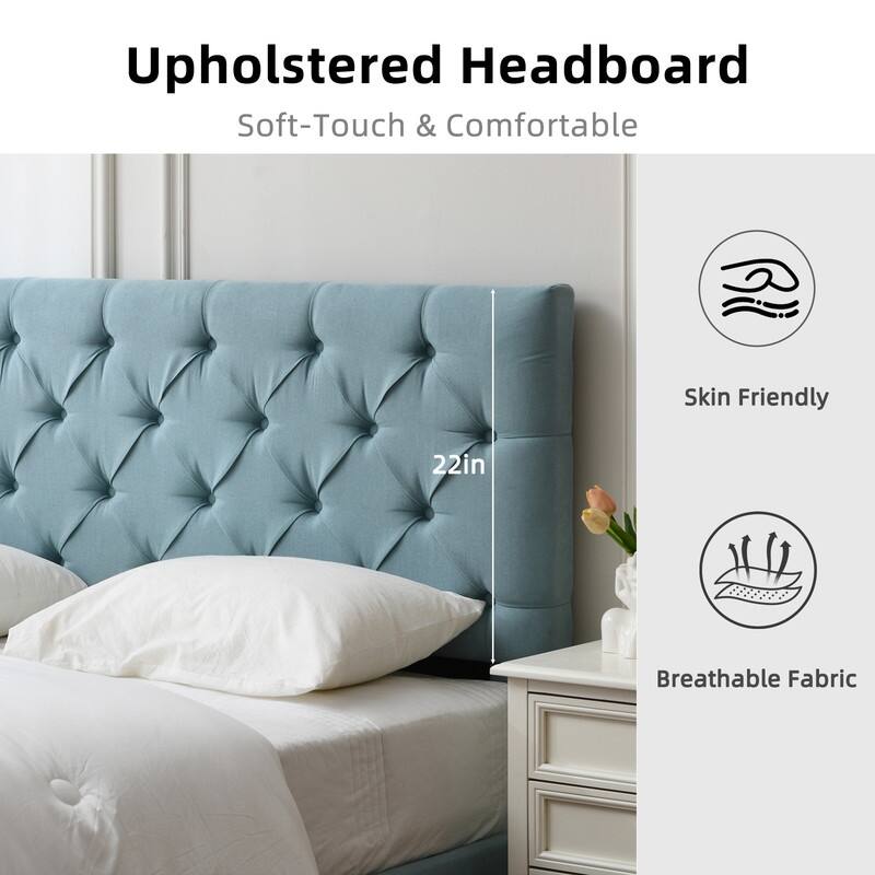 Plywood Frame Upholstered Platform Bed with Lift-up Storage Supported by Metal and Wooden Slats