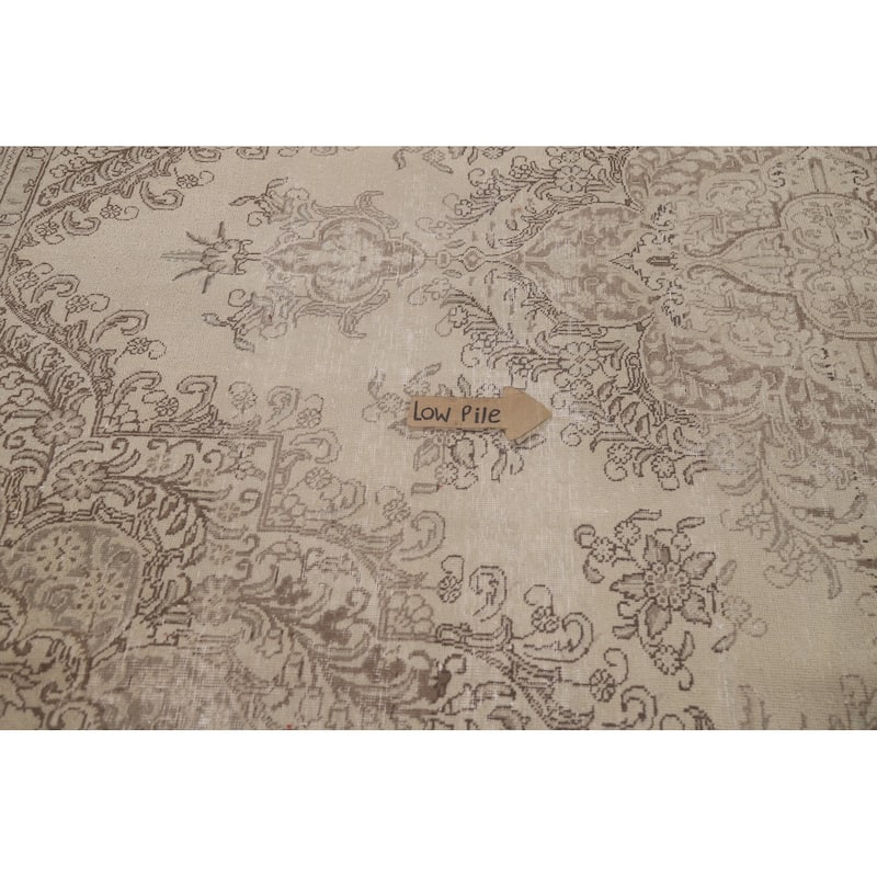 Distressed Tabriz Persian Vintage Beige Rug Hand-knotted Wool Carpet - 8'4" x 10'10"