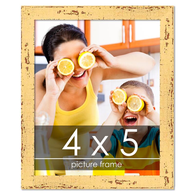 4x5 Shabby Chic Farmhouse Yellow Wood Picture Frame UV Acrylic