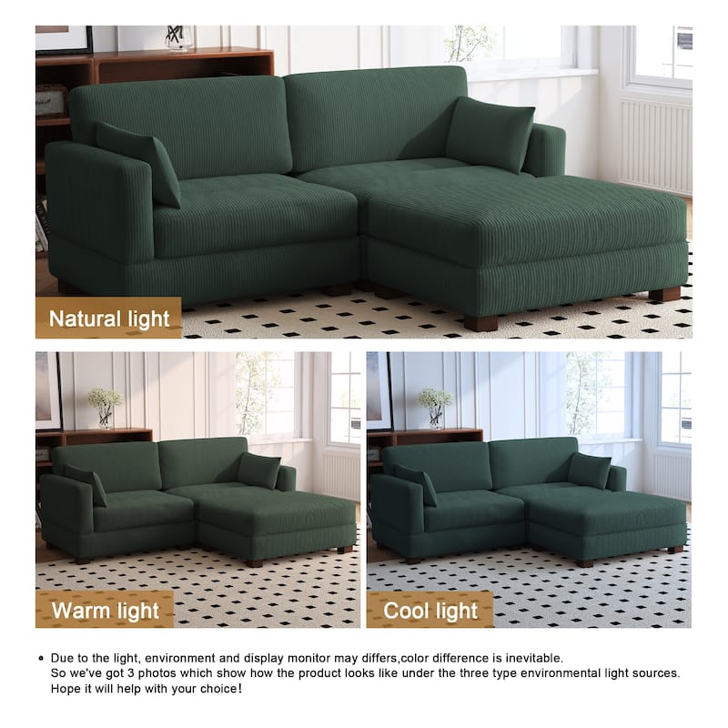 84'' L-Shaped Corduroy Comfy Couch Modular Sectional Sofa With Ottoman