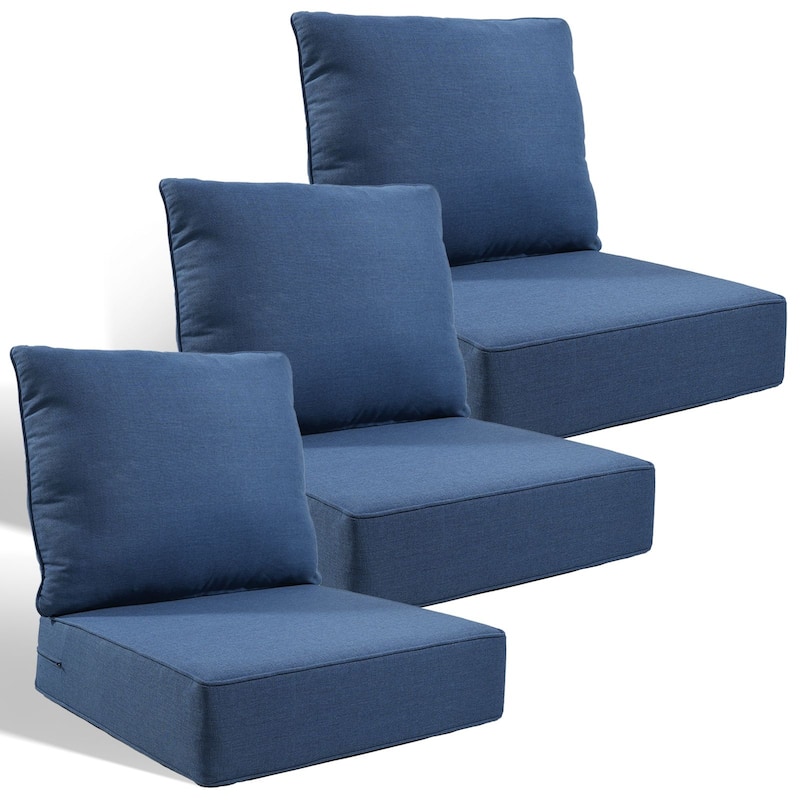 Pocassy 24x24x6 Inch Thick Cushions Pillows Set Indoor Outdoor Deep Seat Water & Fade Resistant - Blue Cushion - 3 Set Seat & Back Cushion