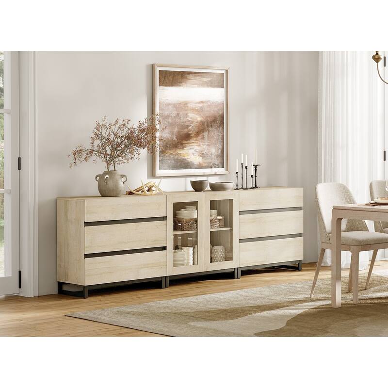 WAMPAT 3 in 1 Multifunctional Sideboard Buffet Cabinets with 6 Glass Doors, Coffee Bar Cabinet Storage Cabinet for Kitchen