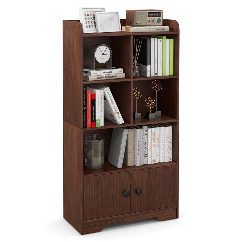 4 Tiers Bookshelf with 4 Cubes Display Shelf and 2 Doors - 23.5" x 11.5" x 47.5" (L x W x H)