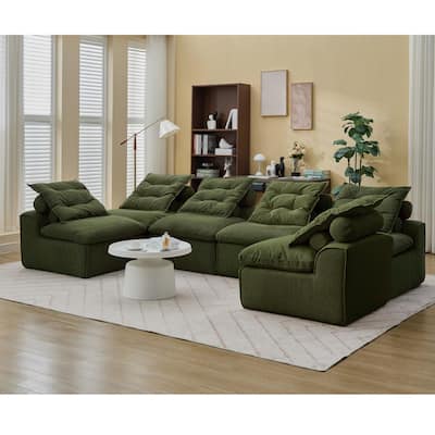 Modular Corduroy Sofa, 6 Seats, Green, DIY, Armrest-Free