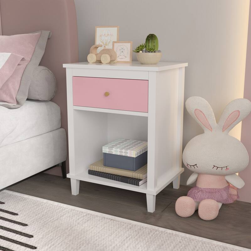 Wooden Nightstand with Drawer and Storage Shelf Modern End Table Side Table Night Stand Bedside Table for Bedroom, Living Room