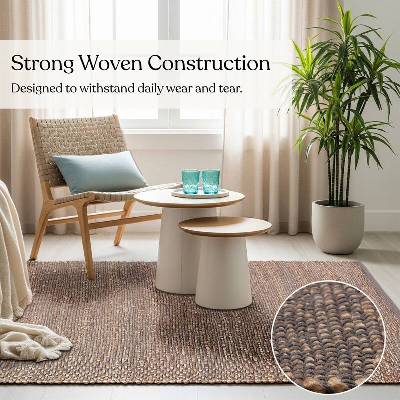 Delara Handwoven Natural Jute and Cotton Area Rug, Farmhouse Accent Rug for Living Room, Bedroom, Entryway, Flatweave