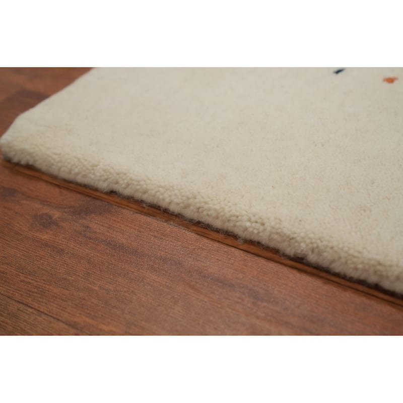 Hand Knotted Oriental 100% Wool Carpet Tribal Animal Pictorial Beige & Ivories Gabbeh Area Rug - 6' 6'' X 6' 7''