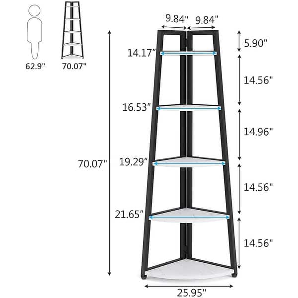 70 inch Tall Corner Shelves, 5 Tier Corner Bookshelf and Bookcase Bed