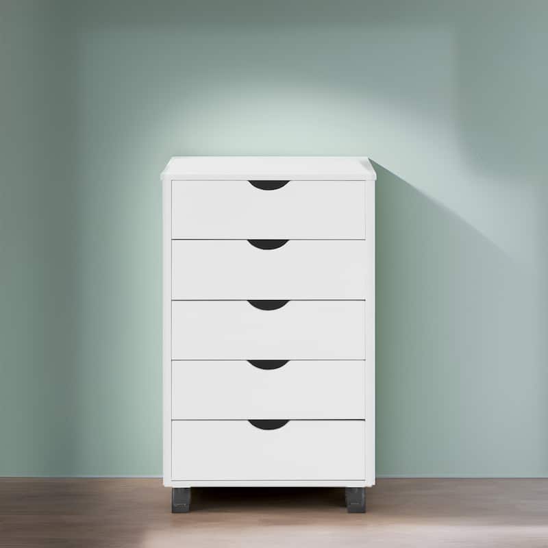 Portable 5-Drawer Wooden Cabinet with 360° Wheels, Smooth Pullout & Extra Top Storage
