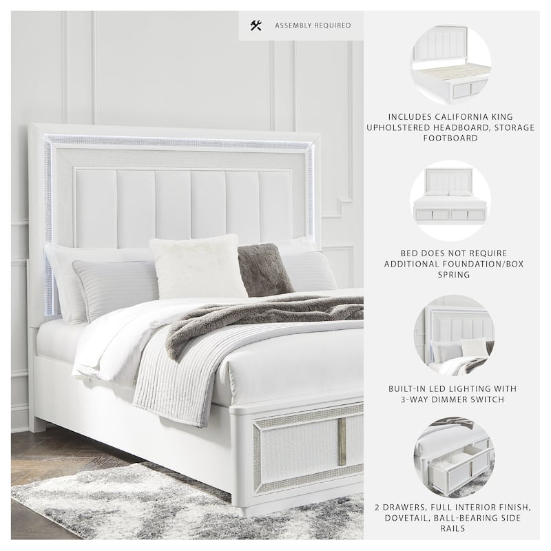 Signature Design by Ashley Chalanna White California King Upholstered Platform Storage Bed