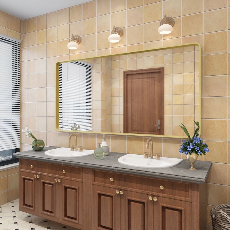 Aluminum alloy Framed Tempered Glass Wall Bathroom Vanity Mirror - 60" x 30" - Gold