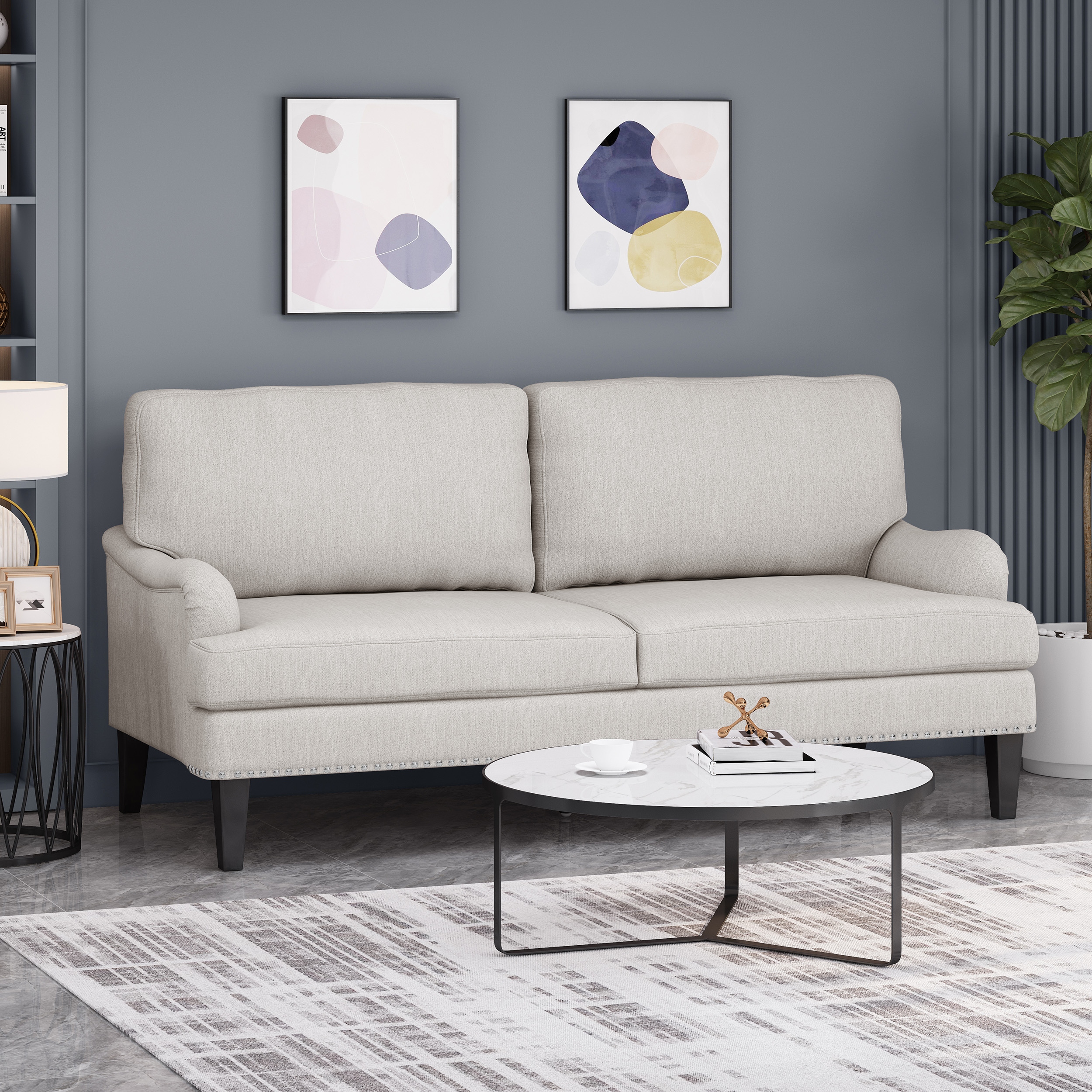 Modern 66.75 Loveseat Sofa with Turned Legs and Nailheads for Living Room Bed Bath Beyond 41681809