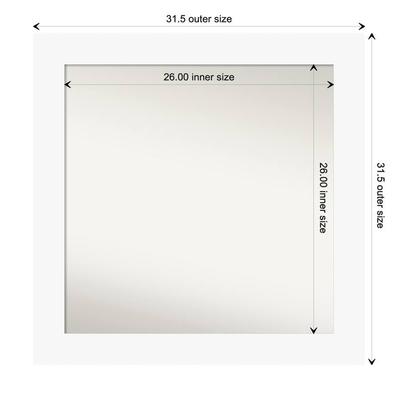 Basic Non-Beveled Wood Framed Bathroom Vanity Wall Mirror - Basic White - Glass Size 26x26