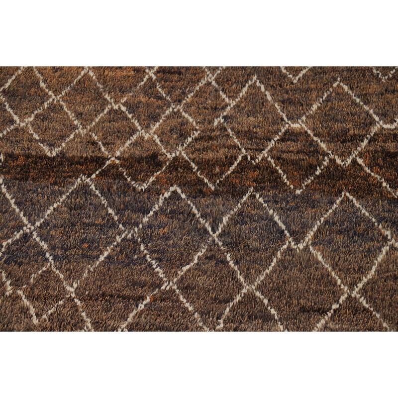 All-Over Brown Moroccan Area Rug Hand-Knotted Wool Carpet - 8'1" x 10'11"
