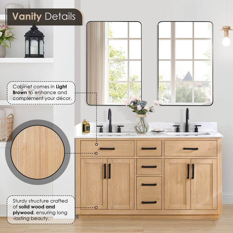 Altair Gavino Bath Vanity with Grain White Composite Stone Top and Mirror