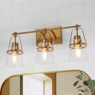 Modern Gold 3-Light Bathroom Vanity Light with Clear Glass Designed Wall Sconce - L 21.2" x D 5.5" x H 10.2"
