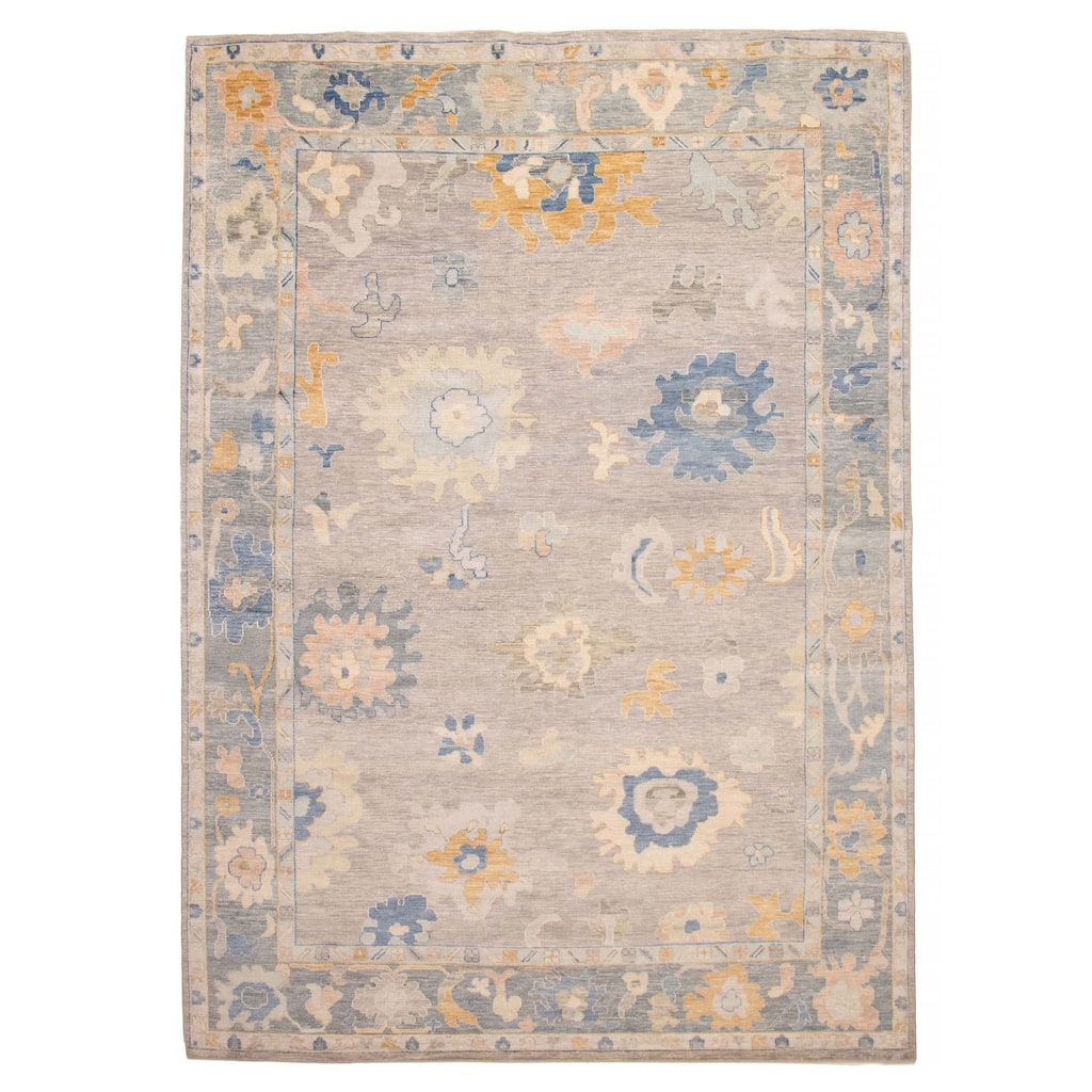ECARPETGALLERY Hand-knotted Modern Oushak Light Grey Wool Rug - 10' 1" x 13' 9"
