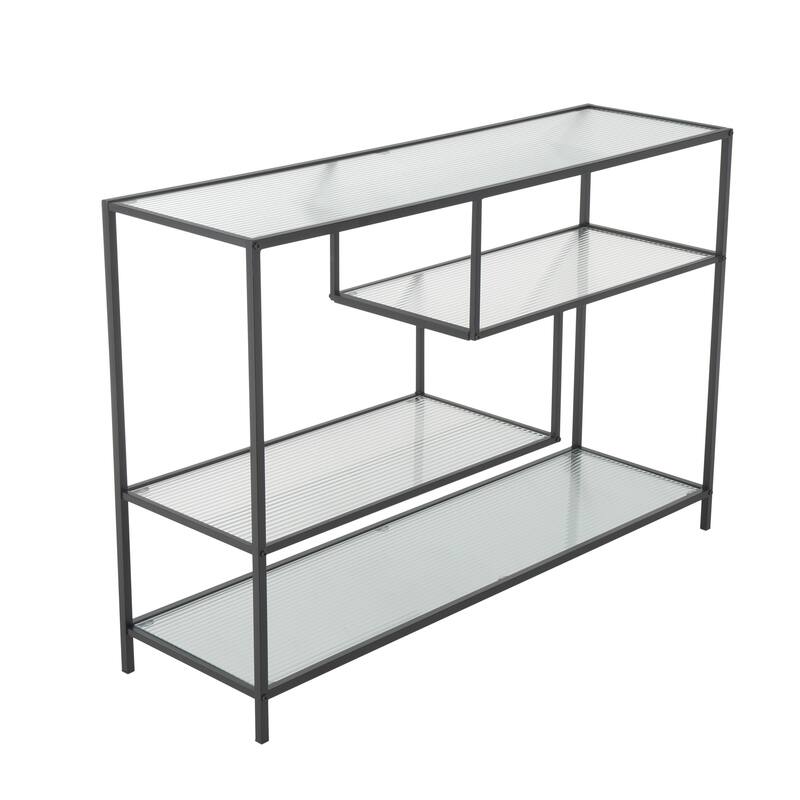 Metal Geometric 4 Shelf Shelving Unit with Clear Glass Shelves - Black - Roche River Decor