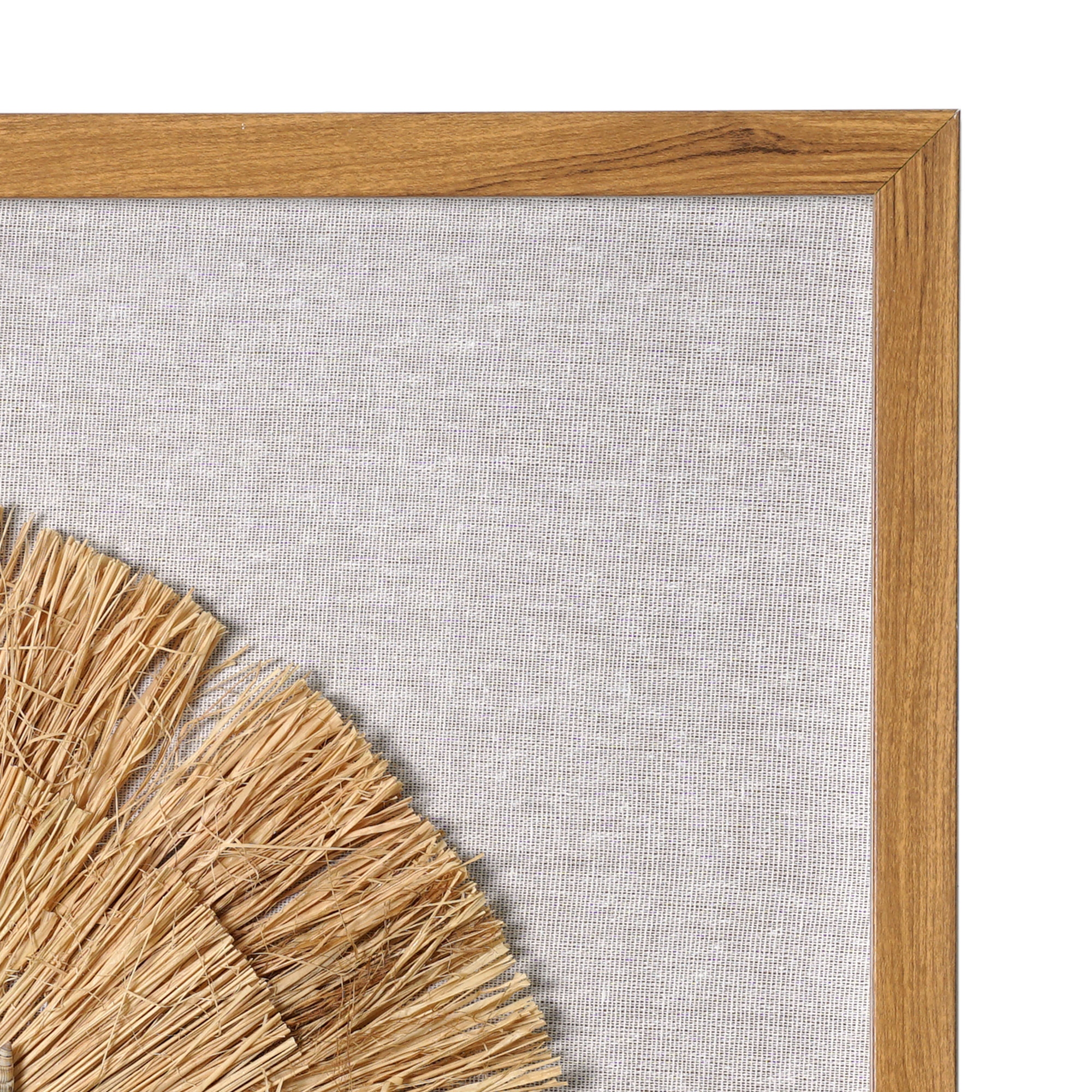 Boho Handmade Framed Straw Shell and Linen Wall Art Decor 23.5 x23.5 23.5 x 23.5 23.5 x 23.5 Tan