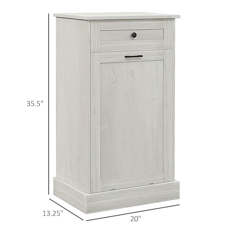 HOMCOM Kitchen Tilt Out Trash Bin Cabinet Free Standing Recycling Cabinet Trash Can Holder With Drawer, Charcoal Gray