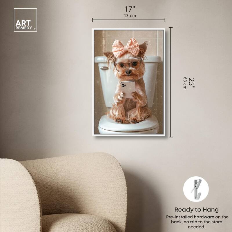 Cute Yorkie on the Toilet Canvas by Art Remedy