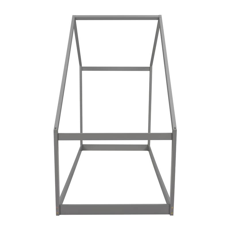 Twin Size Gray Wooden House Bed for Kids