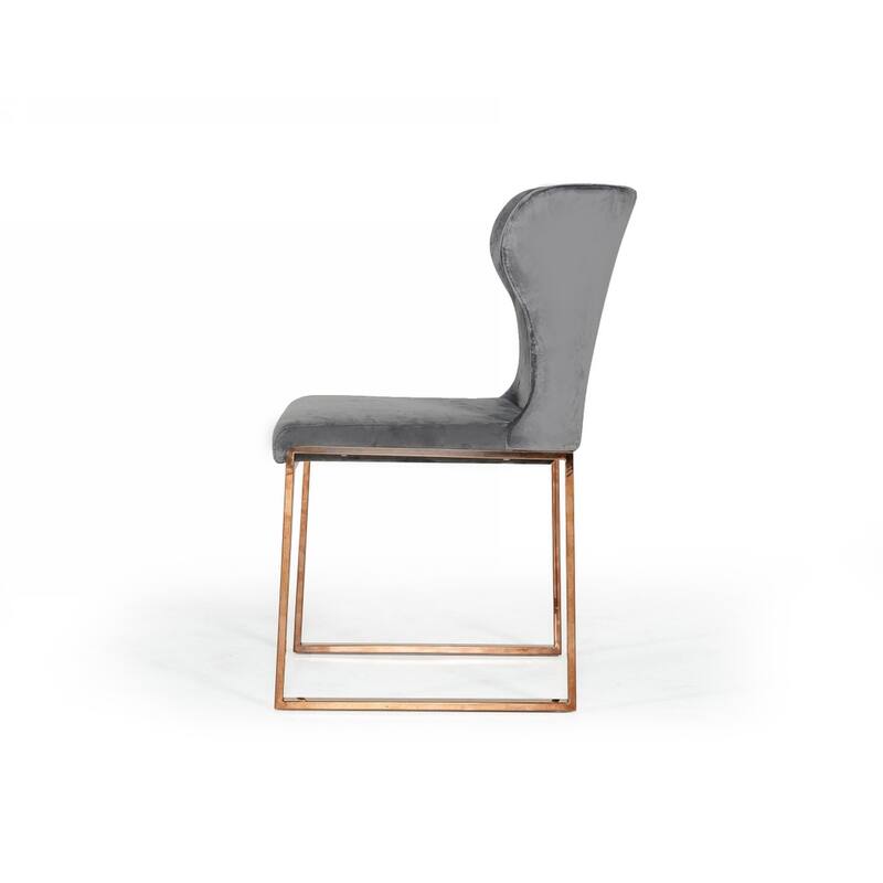 Modrest Chadwick Modern Grey Velvet & Rosegold Dining Chair