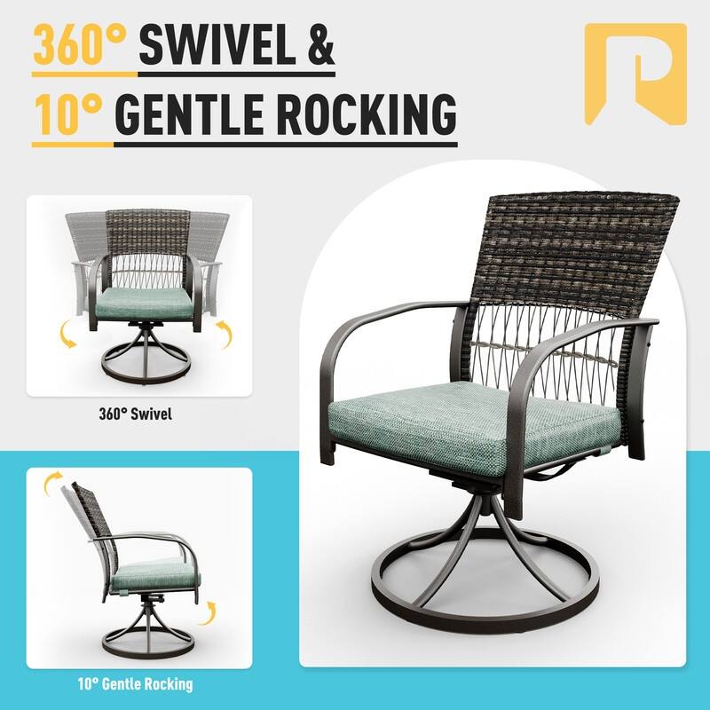 5-Piece Metal Patio Outdoor Dining Set with Square Table and Rattan Swivel Chairs with Cushion