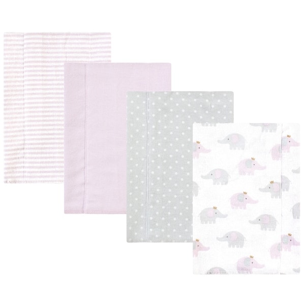 slide 1 of 1, Hudson Baby Infant Girl Cotton Flannel Burp Cloths, Lilac Elephants 4 Pack, One Size - Lilac Elephants 4 Pack - One Size